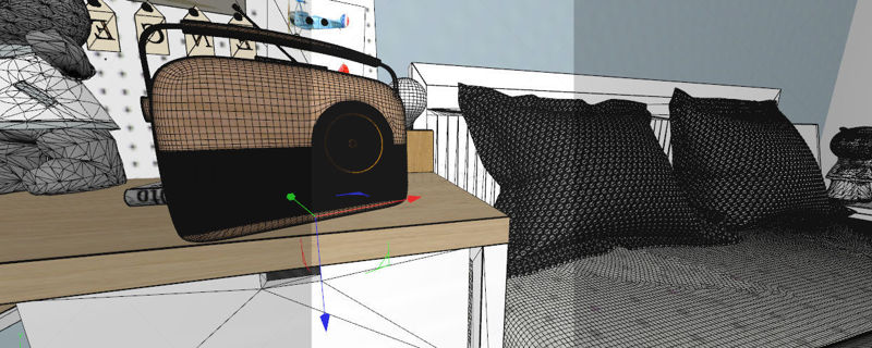 نموذج راديو c4d متعدد الأشكال لمشهد غرفة نوم المنزل ثلاثي الأبعاد