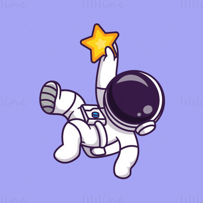 Cartoon astronaut picking stars cartoon illustration EPS