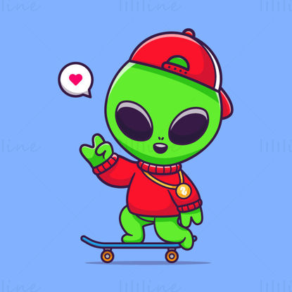 cartoon alien skateboard cartoon illustration eps