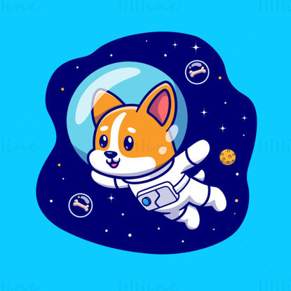 تصویر برداری کارتونی توله سگ فضانورد کارتون EPS