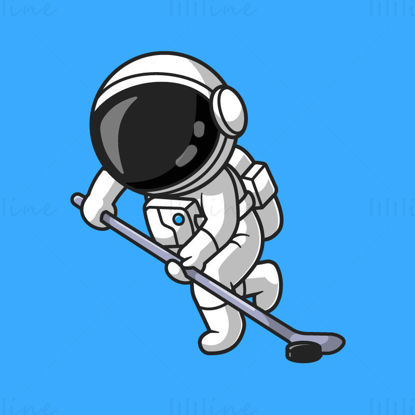Cartoon Astronaut Playing Hockey EPS
