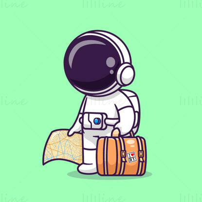 فضانورد کارتونی با چمدان و تصویر نقشه با فرمت EPS