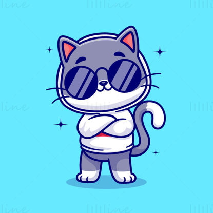 Cartoon kitten with hands crossed on chest vector EPS