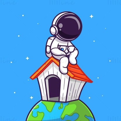 Cartoon astronaut sitting on the roof of the earth character illustration vector EPS