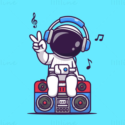 cartoon astronaut listening to music illustration eps
