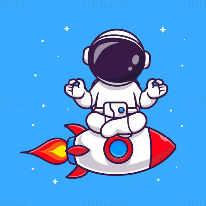 Cartoon astronaut meditating on rocket illustration EPS