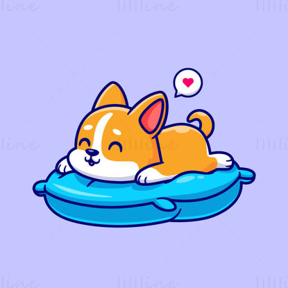 Cute cartoon puppy corgi sleeping and smiling illustration eps