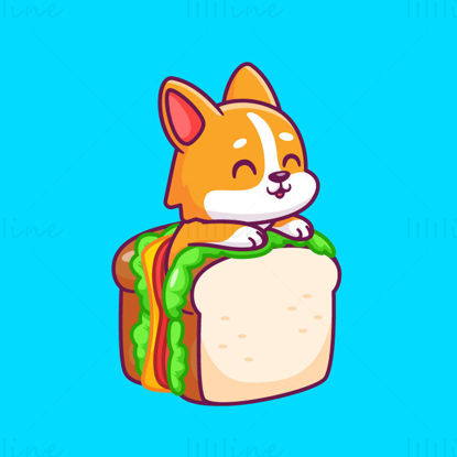 Cartoon cute corgi puppy sandwich bread illustration EPS