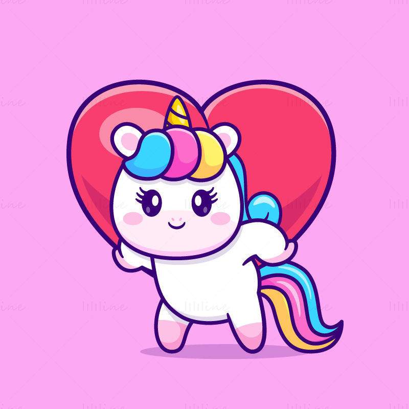 cartoon animal unicorn love illustration eps