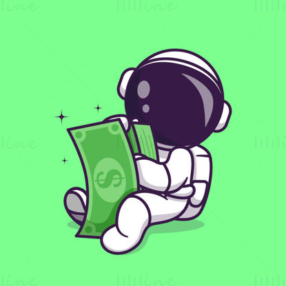 Cartoon Astronaut Counting Money Vector Character EPS