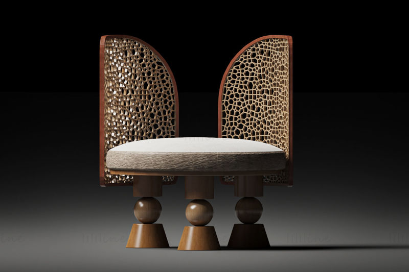 Sedia in legno stile Wabi-Sabi Modello 3D