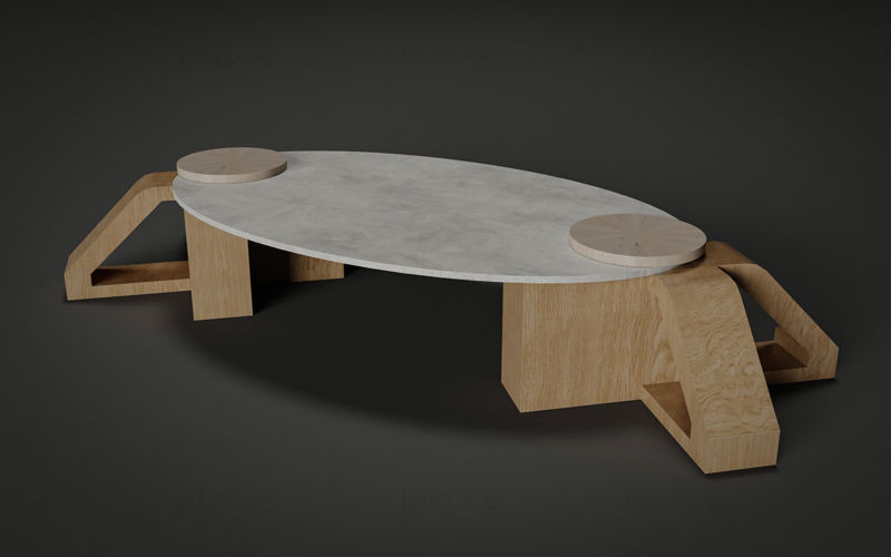 3D model konferenčního stolku ve stylu Wabi-Sabi
