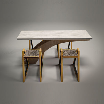 原木餐桌3D模型