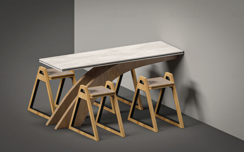 原木餐桌3D模型