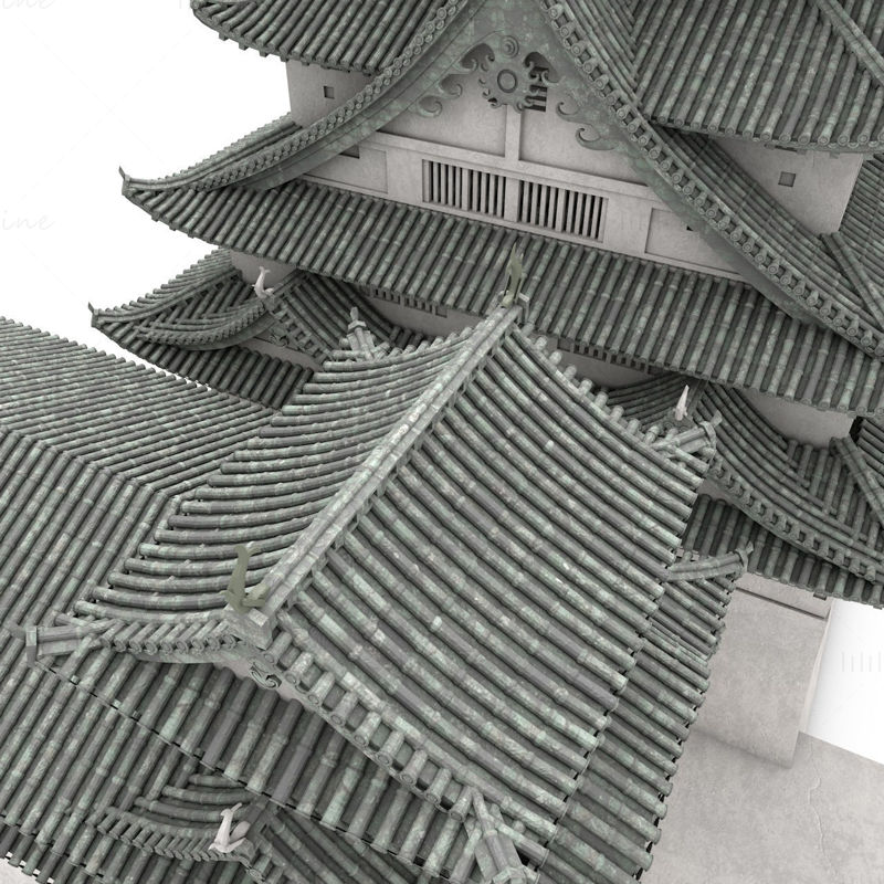Turnul castelului Himeji-jo Arhitectura japoneză Model 3d