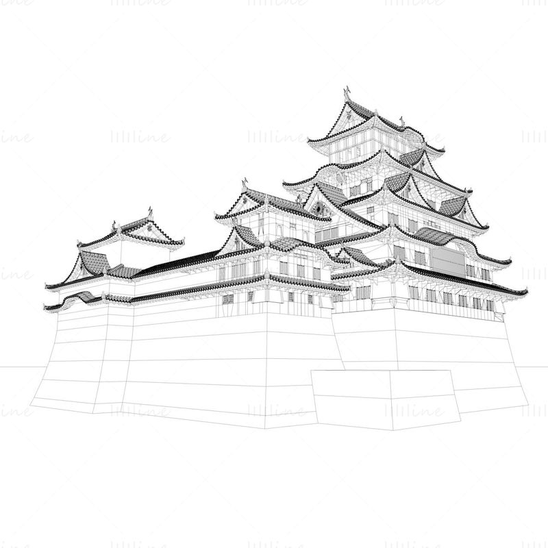 Grajski stolp Himeji-jo 3d model japonske arhitekture