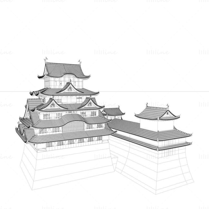 Modello 3d di architettura giapponese della torre del castello di Himeji-jo