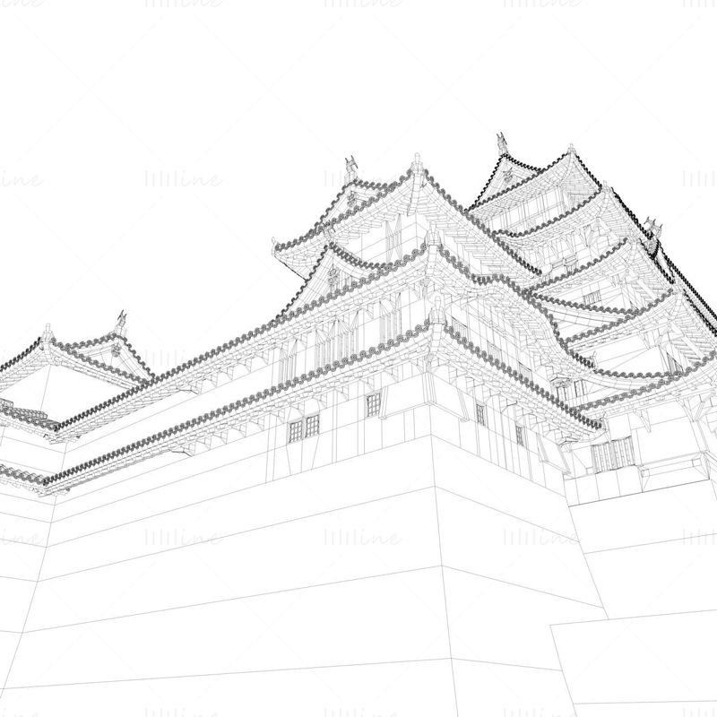 Grajski stolp Himeji-jo 3d model japonske arhitekture