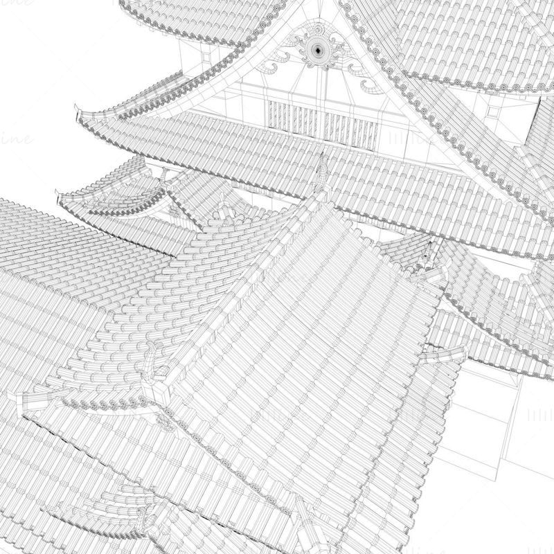 Tour du château de Himeji-jo Architecture japonaise modèle 3D