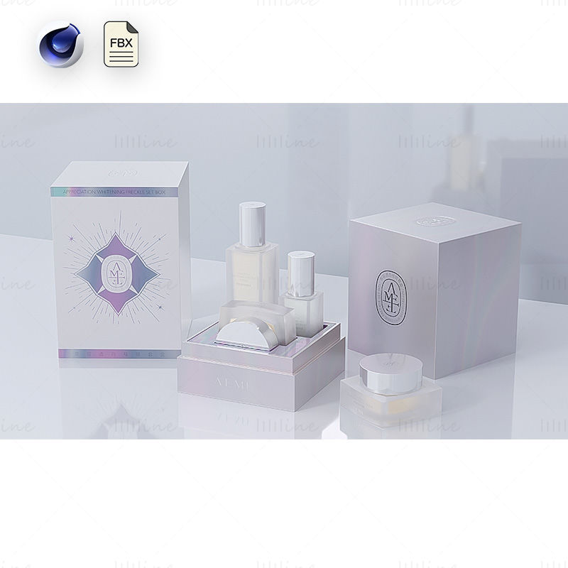 Multiple formats c4d cosmetic laser set box rendering 3d scene skin care product model mockup