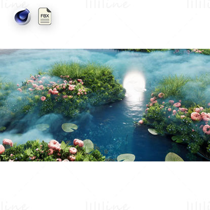 Çeşitli formatlar c4d mehtap gölet 3d sahne göl modeli lotus yaprağı gölet sahnesi