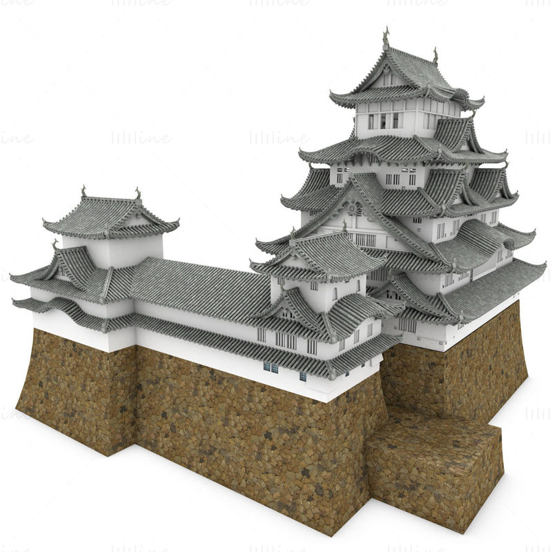 Modello 3d di architettura giapponese della torre del castello di Himeji-jo