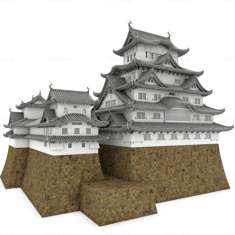 Modelo 3d da arquitetura japonesa da torre do castelo de Himeji-jo