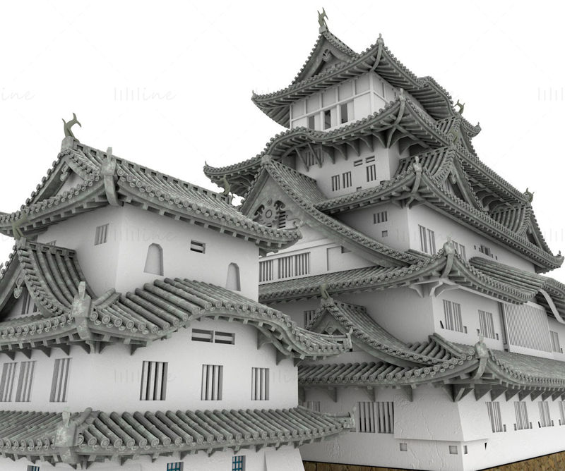 Grajski stolp Himeji-jo 3d model japonske arhitekture