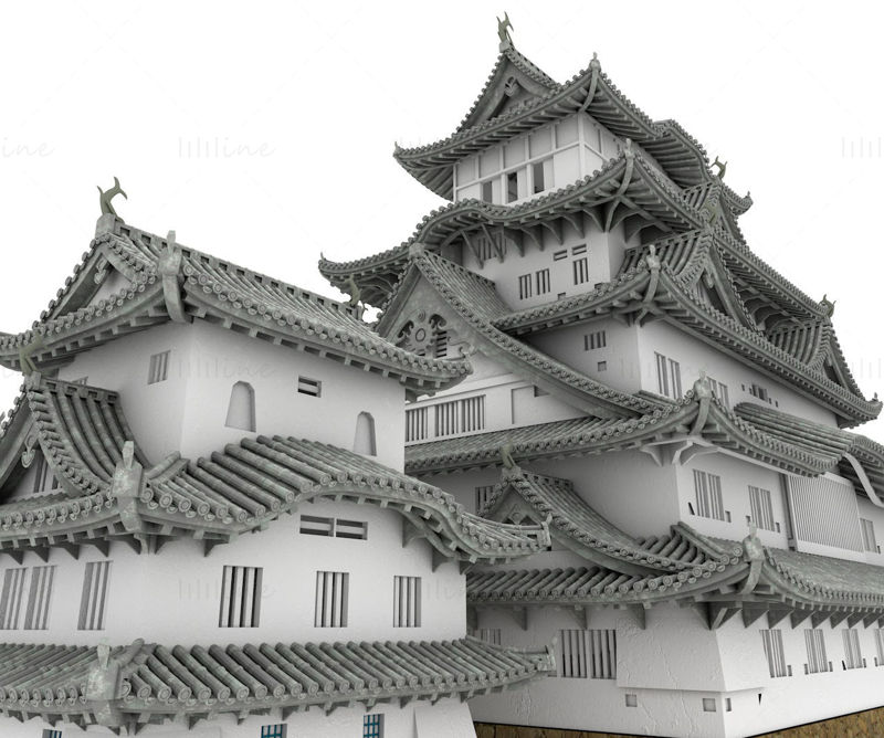 Himeji-jo kastély torony japán építészet 3D-s modell