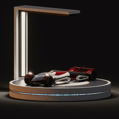Concept sportwagen + stand 3D-modelscène