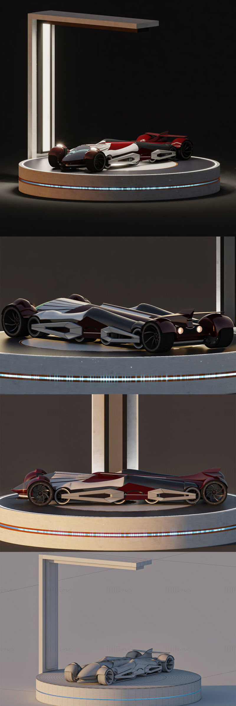 Konsept sportsbil + stand 3D modell scene