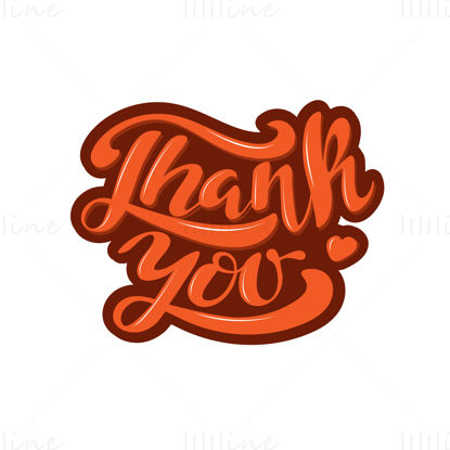 Mulțumesc, litere digitală de mână. Fraza scrisă de mână cu o inimă. Litere portocalii pe fundal maro. Ilustrație vectorială pentru imprimare pe un tricou, card, banner, autocolant.