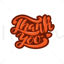 Thank you, digital hand lettering. Handwritten phrase with a heart. Orange letters on the brown background. Vector illustration for printing on a t-shirt, card, banner, sticker.