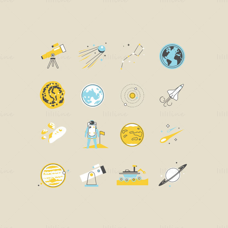 Yellow space theme element vector icon ppt format