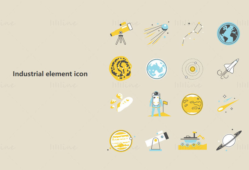 Yellow space theme element vector icon ppt format