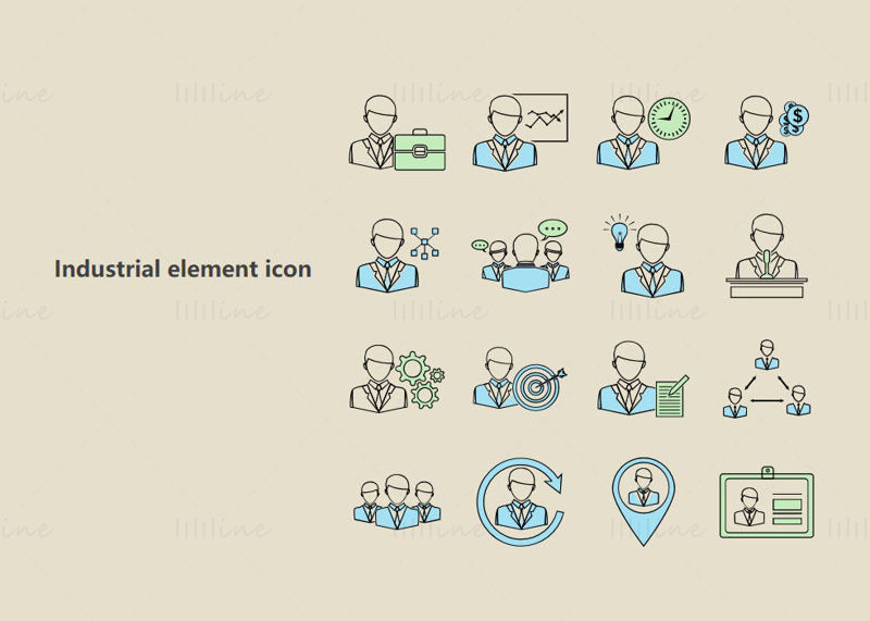 Format PPT de pictogramă vectorială de elemente de viață la locul de muncă albastru