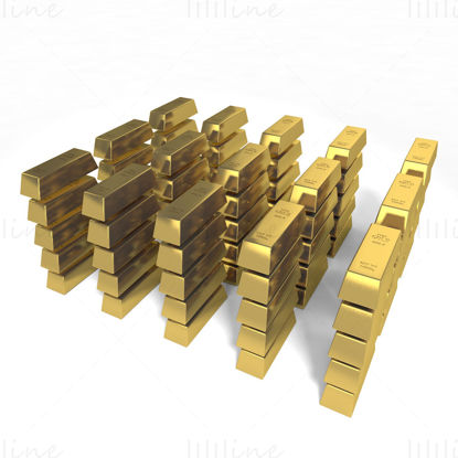 Gold bars 3d model with material