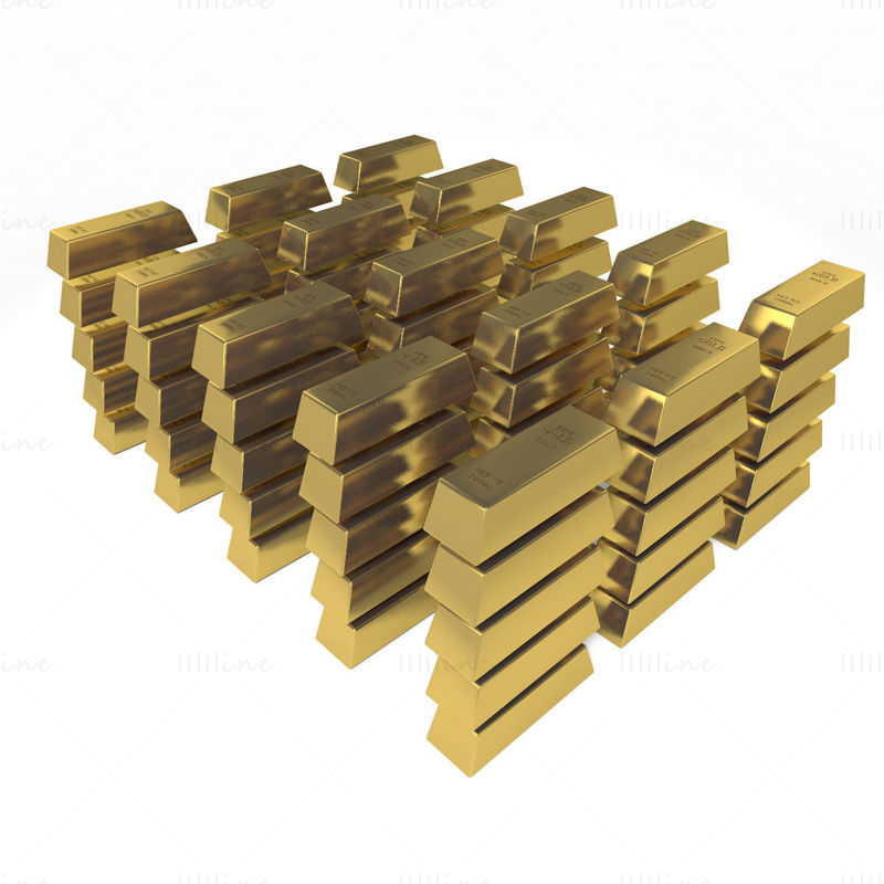 Lingouri de aur model 3d cu material