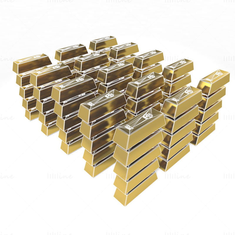 Gold bars 3d model with material