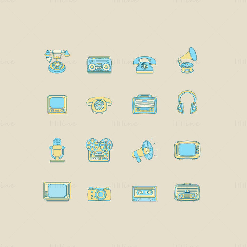 Ancient version of electronic equipment elements vector icon PPT format