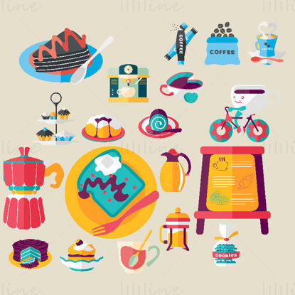 Colorful dessert elements vector icon PPT format