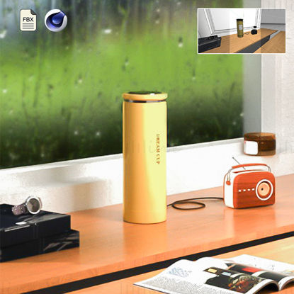 C4D pencere su bardağı termos fincan radyo eşiği sahne 3d model