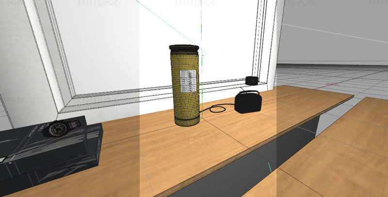 C4D window water cup thermos cup radio sill scene 3d model
