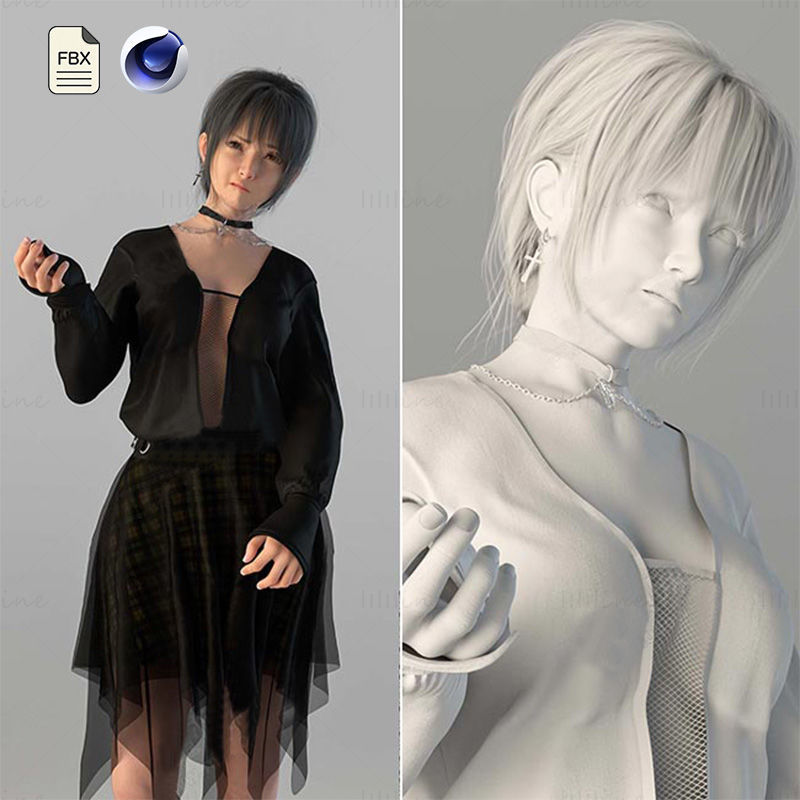 C4D персонаж юной девушки компьютерная игра 3d модель