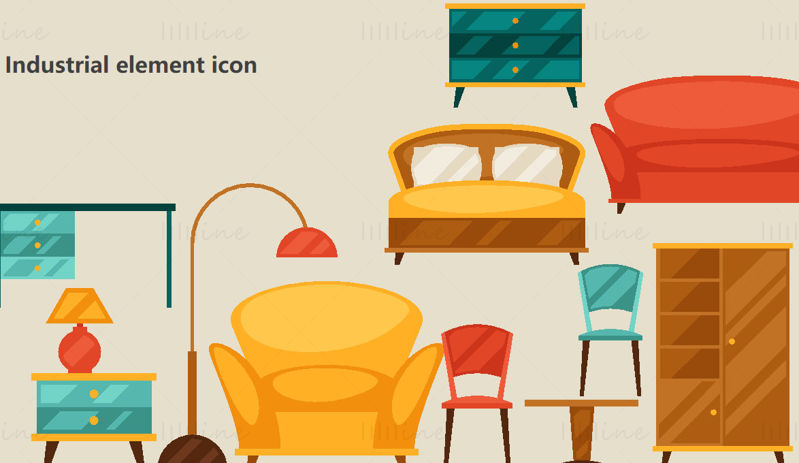Furniture elements vector icon PPT format