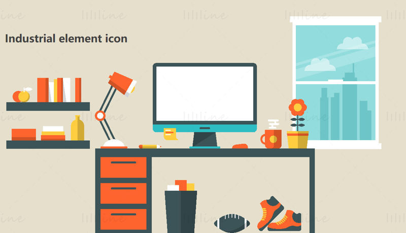 Office desktop elements vector icons PPT format