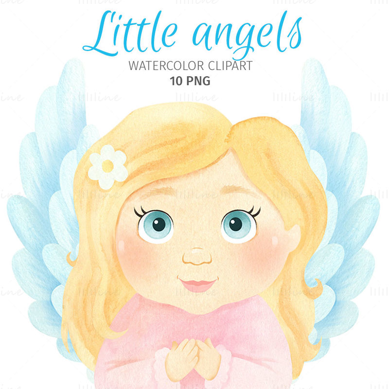Kis angyalok, akvarell clipart. Keresztény katolikus aranyos baba angyalok, lépcsőfelhők és Heaven Gate PNG clip art.
