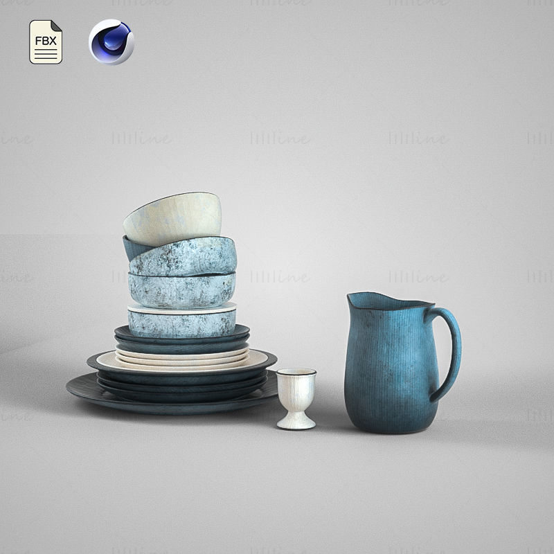 3d модель столовая тарелка чаша, блюдце, обеденная тарелка C4D модель