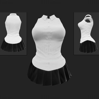 Model 3D de uniformă școlară alb-negru
