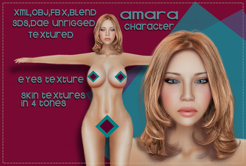 Amara karakter Alacsony sokszögű 3D modell
